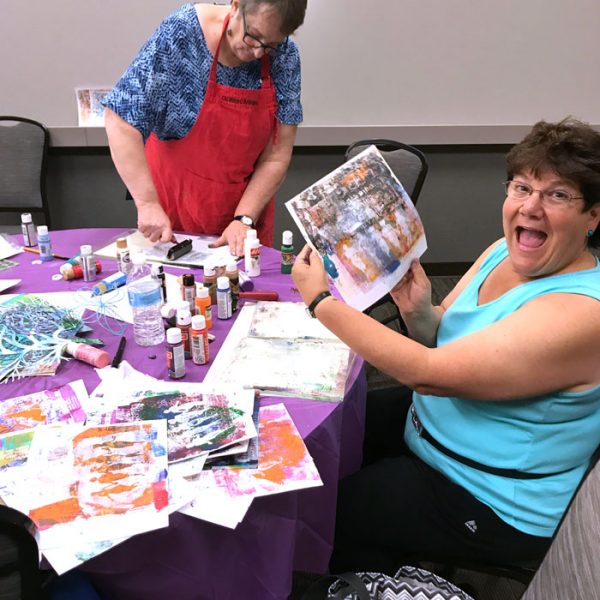 Jumping into Gel Printing with Stencils workshop with Carolyn Dube