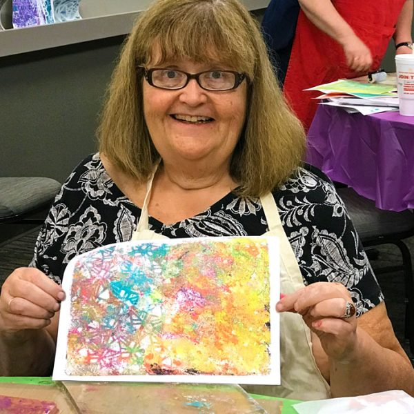 Jumping into Gel Printing with Stencils workshop with Carolyn Dube