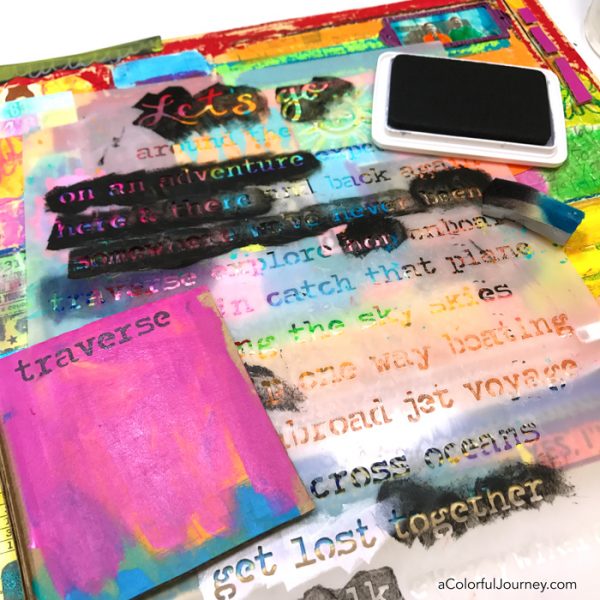 Using stencils in a mixed media collage by Carolyn Dube