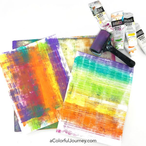 Gel printing with a placemat from IKEA using Gel Press and Liquitex paints video tutorial by Carolyn Dube