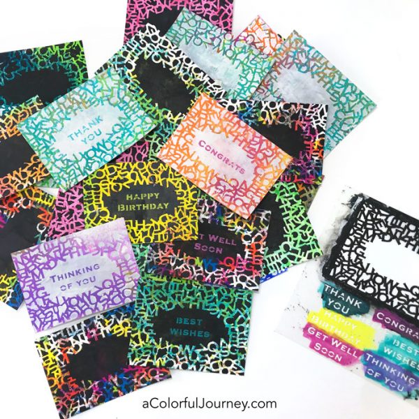 What can you do with gel prints? One thing is making quick cards with a stencil! Video tutorial by Carolyn Dube