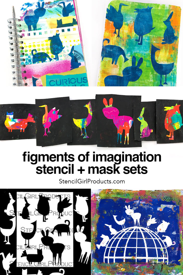 Figments of Imagination stencil and masks sets by Carolyn Dube at StencilGirlProducts.com