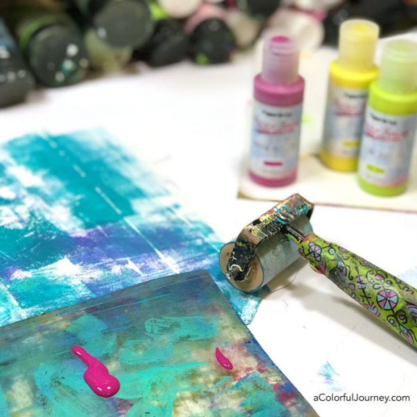 Making a plain envelope colorful with a gel plate, Paper Artsy paints, and StencilGirl stencils video by Carolyn Dube