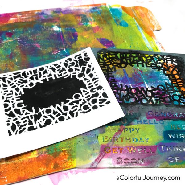 Making a plain envelope colorful with a gel plate, Paper Artsy paints, and StencilGirl stencils video by Carolyn Dube