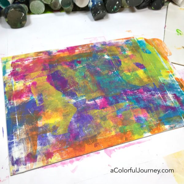 Making a plain envelope colorful with a gel plate, Paper Artsy paints, and StencilGirl stencils video by Carolyn Dube