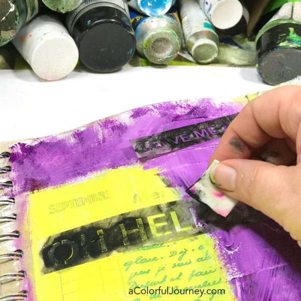 Putting my perfectionism in it's place with the help of my inner teenager while art journaling video by Carolyn Dube using StencilGirl stencils