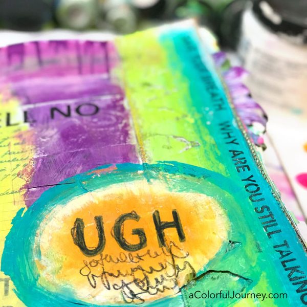 Putting my perfectionism in it's place with the help of my inner teenager while art journaling video by Carolyn Dube using StencilGirl stencils