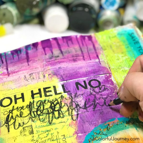 Putting my perfectionism in it's place with the help of my inner teenager while art journaling video by Carolyn Dube using StencilGirl stencils