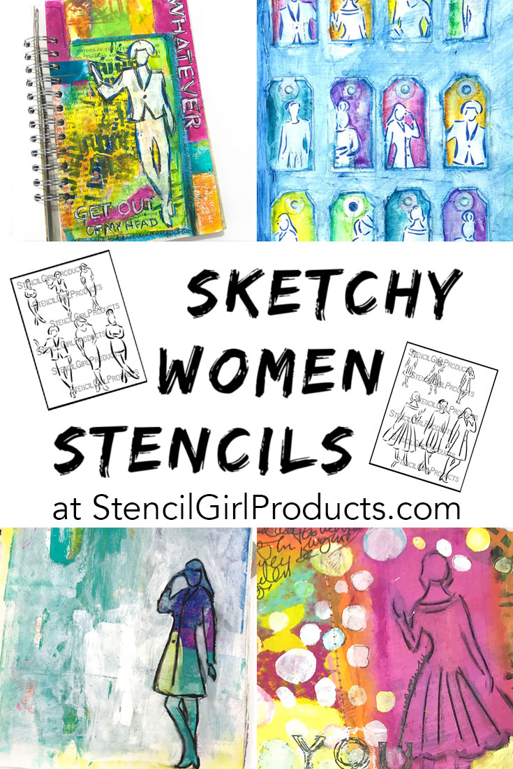 Sketchy Women hand drawn stencils by Carolyn Dube at StencilGirlProducts.com