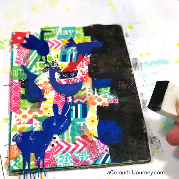 Washi tape and stencils to create a playful frame video loaded with mixed media techniques by Carolyn Dube