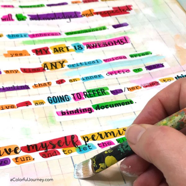 Using Pitt Pens to create colorful paint to create a background in a 150 year old ledger that became an art journal