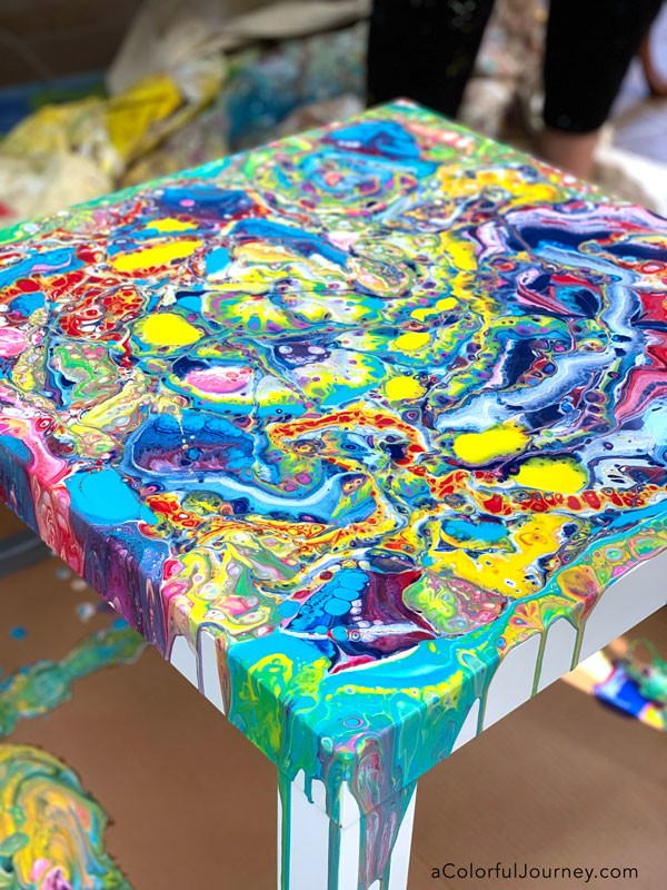 acrylic paint pour on table top